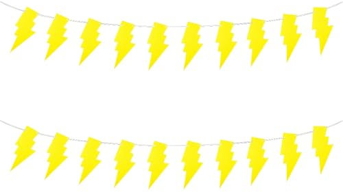 SaktopDeco 2 Pack Yellow Lightning Banners Felt Lightning Bolt Party Banner for Weather Flash Themed Party Decorations