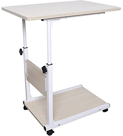 CHERIPOLI Höjdjusterbart ståbord säng sidobord, laptopstativ på hjul laptopbord, höjdjusterbart skrivbord, mobil presentationsvagn, för kontor (vit lönn)
