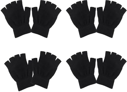 4 Pairs Black Fingerless Gloves, Fingerless Gloves, Half Finger Gloves for Men and Women, Soft Stretchy Knit Gloves for Outdoor Activities, Driving, Work, Daily Commute