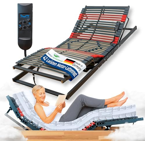 7-Zonen Lattenrost elektrisch verstellbar RELAXANA KF, 100x200 cm, Kopf-, Fußteil durch Motor verstellbar, Bettenrost motorisiert, komplett montiert, 42 Federleisten, Härtegrad-Regulierung