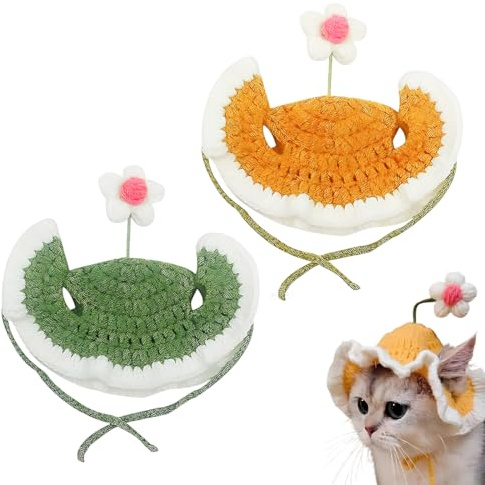 JUGUTA 2 Pezzi Cappello Per Cani Maglieria, Cappello Cane Carino, Cappello Gatto Morbido, Cappellino Cane Forma Di Fiore Per Gatti E Cani Di Piccola Decorazioni Per Feste