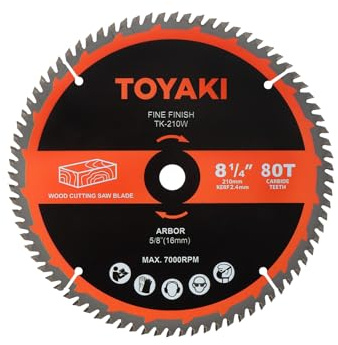 TOYAKI 8-1/4-Inch Miter Saw Blade, 80-Tooth Ultra-Fine Finish Professional Woodworking Saw Blade for Miter Saws Table Saws and Circular Saws, Arbor 5/8-inch(16mm)