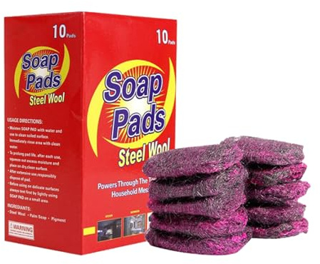 Lnhgh Lana de acero Pads de urde,Esponja de lana de acero impregnada con jabón,10 piezas Herramienta de limpieza multifuncional para cocina - Elimina