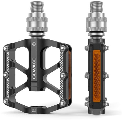 Bike Bicycle Pedals - 9/16” Quick Release Pedals Aluminum Flat Pedals - 3 Bearings Bicycle Pedals with Reflectors for Road Mountain BMX MTB Folding Bike (Black)