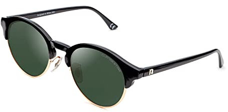 CLANDESTINE - Gafas de Sol Unisex - Modelo Sferic - Color Negro y Dorado - Cristal Polarizado con Filtro HD de Color Verde Oscuro - Protección UV 400-145 x 50 mm