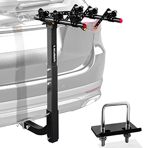 3 Bike Rack Bicycle Carrier Racks Hitch Mount Double Foldable Rack for Cars Truck SUV Fits 2 Hitch Receiver, Including Anti-Rattle Hitch Tightener