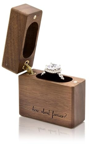 MUUJEE How About Forever - Engraved Wooden Proposal Ring Box, Ring Bearer Box for Wedding Ceremony, Engagement Photo Decor Idea