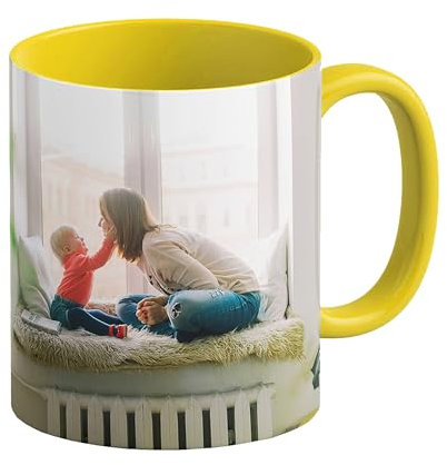 LOOXIS Personalisierte Tasse mit Foto & Text bedruckt, selbst gestalten – 325 ml, Keramik, versch. Farben, Panoramadruck möglich – Geschenkidee Männer, Frauen, Jahrestag, Muttertag – Gelb