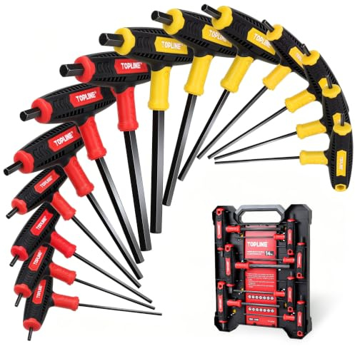 Topline 14-Piece Allen Wrench Set, Metric&SAE T-Handle, Long Arm Hex Key Set with Storage Box, Portable Allen Key Set for Basic Home Repair and Mechanical Maintenance