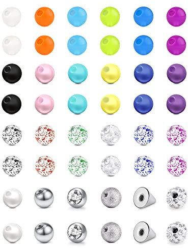 Mayhoop 48 Stück 16G 3mm Piercing Kugeln Chirurgenstahl Kunststoff Ersatzkugeln für Lip Labret Stud Septum Piercing Augenbrauen Helix Tragus Rook Ohrringe Piercingschmuck