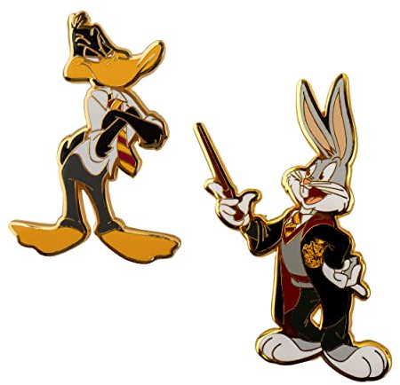 Cinereplicas - Set di 2 spille in metallo Bugs Bunny e Daffy Duck a Hogwarts ~5cm - Licenza ufficiale