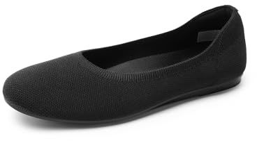 DREAM PAIRS balettskor för kvinnor, vikbara stickade lågskor för kvinnor med fotvalvstöd, bekväma skor för kvinnor uppklädda vardagskläder kontor, Svart, 40.5 EU
