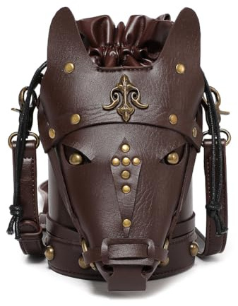 Micoklinlin Shoulder Crossbody Bag Damen Personalisierte Pferdekopf Eimertasche Braun PU Leder Medieval Retro Outdoor Handtaschen Purses