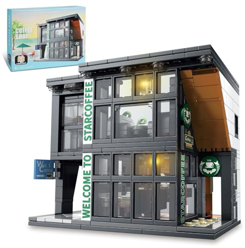 NEWABWN City Coffee House Architecture Building Blocks Set for Adults, Street View Modern Cafe Shop Building Construction Toy with Light, Christmas Birthday Gift for Kids Boys Girls 6-12 (581 PCS)