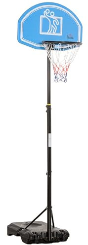 HOMCOM Canestro da Basket Altezza Regolabile 197.5-254 cm, Canestro Trasportabile con Ruote e Supporto, Blu