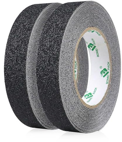 BOMEI PACK Nastro antiscivolo, 2 rotoli 25mmx10m, nero e giallo, nastro antiscivolo per gradini interni ed esterni (nero)