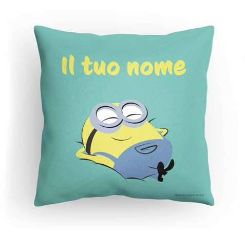 PICANOVA Cuscino Minions con Nome - Cuscino Premium Personalizzato con Imbottitura - Cuscino da Coccola e Decorativo 40x40cm - Testo Personalizzato - Minion Relax