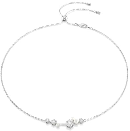 Swarovski Constella Collana, Gioiello con Crystal Pearls e Zirconia Bianchi, Taglio Round, Chiusura con Meccanismo a Scorrimento, Placcatura in Tonalità Rodio, 38-48 cm, 0,9 x 4,4 cm