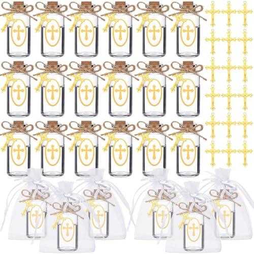 Ziliny 48 Set Holy Water Bottle Container Agua Bendita Baptism Gift for Guest Catholic Christian Holy Clear Glass Bottle for Jerusalem Botellitas Para Baptism Party Favor Church Wedding Gift(30 ml)