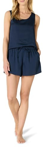 Amazon Essentials Women's Satin Tank Top and Short Sleepwear Set, Navy, M