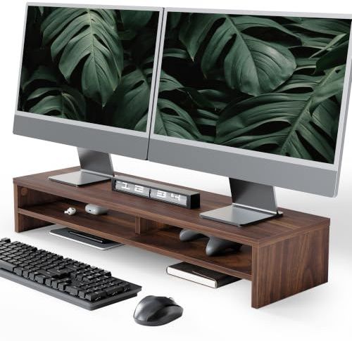 Fenge 2-nivåers monitorstativ i trä för PC/bärbar dator/skrivare/TV 80 x 23,5 x 14,2 cm, maximal belastning 25 kg, brun