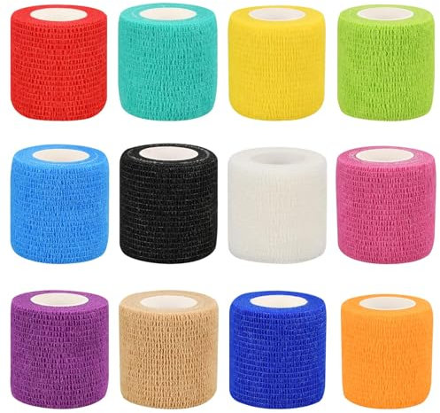 Neuytiky 12 Rollen Selbstklebende Bandagen,5cm x 4.5m,Cohesive Bandage,für Erste Hilfe Fixierbinde,Sport Elastische Binde,Haftbandage,für Stretch Sportler,Handgelenk,Füße