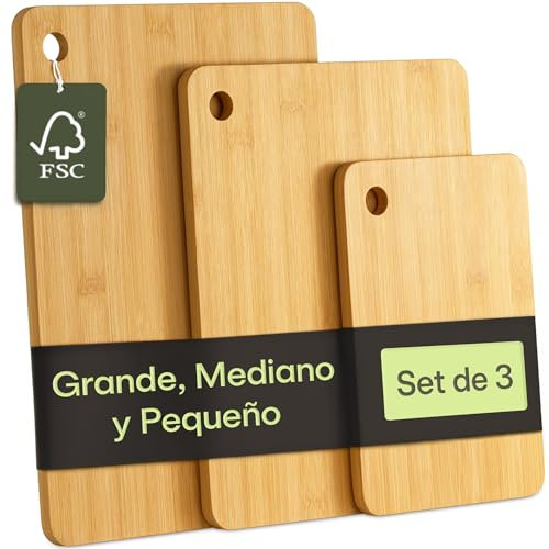 Praknu Set di 3 taglieri in legno – versatile e robusto – tagliere sostenibile FSC bambù per verdure, carne e pane – diverse dimensioni