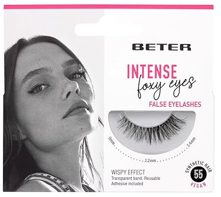 Beter Extensions de cils artificiels #55 Foxy Eyes, avec colle, végétaliens et réutilisables, cheveux synthétiques avec ruban transparent pour un look naturel, maquillage des yeux
