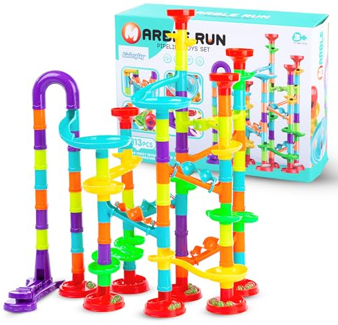 Kit de construction de circuit à billes - 113 pièces avec rampe de démarrage et 30 billes en verre - Jeu éducatif menthe à partir de 3 ans - Construction créative en ABS robuste