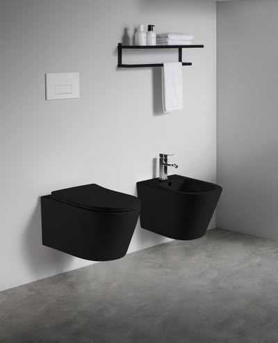 Sanitari sospesi WC e Bidet in Ceramica Copriwater soft-close PONENTE Nero Opaco
