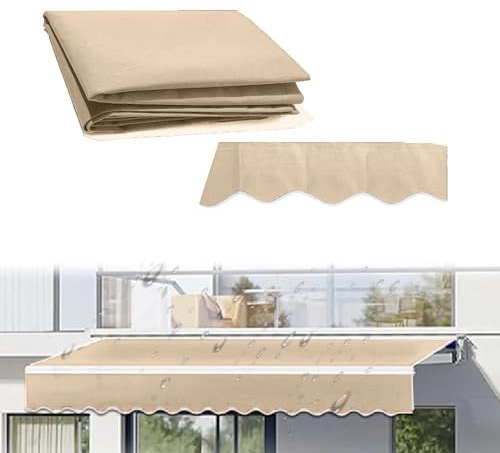 300 x 250 cm ersättningsmarkistyg för infällbara kassettmarkiser, vattentätt solskydd för fönster och dörrar, khaki, 600 x 500 cm (20 x 16 fot)