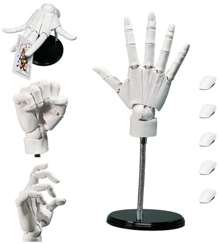 Manichino a mano modello 1:1, articolato, articolato, 40,6 x 20,3 cm, manichino con base, modello fai da te, in PVC, ABS, per disegnare, dipingere, schizzi, bianco