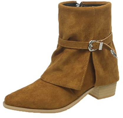 Generisch Botines retro para mujer, con cremallera, media botas, botas de tobillo para otoño, botas de mujer, zapatos festivos, aspecto de ante, tacón de bloque, O Khaki, 38 EU