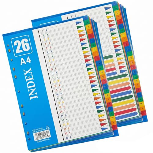 OPVYAEU 2 Piezas Separadores Archivador 2,3,4 Anillas Plastico Alfabeto Letra A-Z Numerados 1-26, Divisores Numerados Multicolor para Carpeta, Organización de Documentos y Oficina