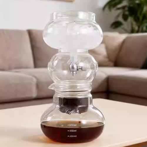 Kaffebryggare med kall bryggning – isdroppare, 800 ml övre och nedre kanna, justerbar droppare, brygger 4–6 koppar, perfekt för hem- eller kontorsbruk