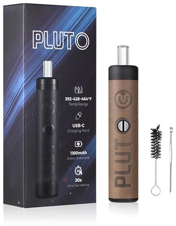 Pluto Dry Herb Vaporiser, Portable Pen-Style Herbal Vaporiser with 3 Precise Temperature Settings, 1100mAh Rechargeable Battery, Premium Leather Design for Daily Use & Travel