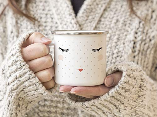 Interluxe EMAILLE Becher Retro Tasse Miss Molly MIT Punkten Mädchen Geschenk GOLDEN Berry