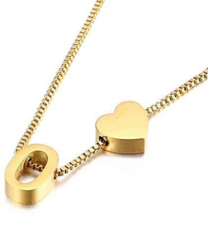 Qings Collar con colgante de corazón con alfabeto O chapado en oro Personalidad Love Fashion Letter A-Z como regalo de cumpleaños para mujeres y niñas