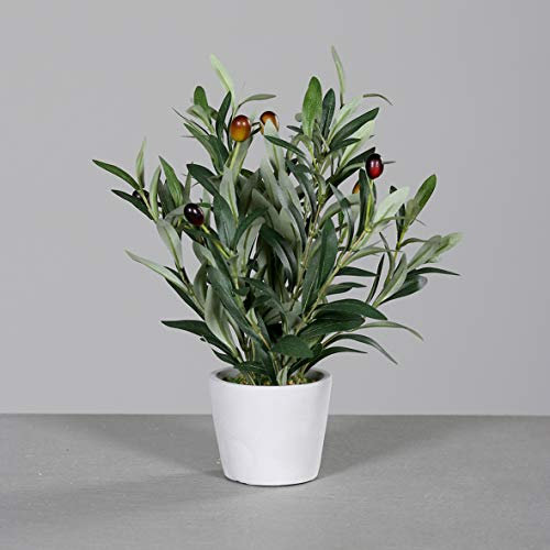 mucplants Hochwertiger künstlicher Olivenbaum Mini Höhe ca. 40cm im grauen Steintopf Olive Kunstpflanze Dekopflanze Topfpflanze