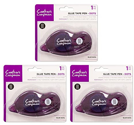 Crafter's Companion Glue Tape Roller Dots - Double Sided Extra Strong Adhesive Dispenser - Easy Use & Mess Free - Perfect for Crafting, Card Making, Scrapbooking & Stationery (Pack of 3)