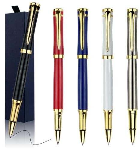 Stylos à encre personnalisés, corps en métal avec 5 boîtes Gfit, 10 recharges noires supplémentaires gravées avec votre message, cadeau pour les amis de bureau, les affaires, toutes les occasions