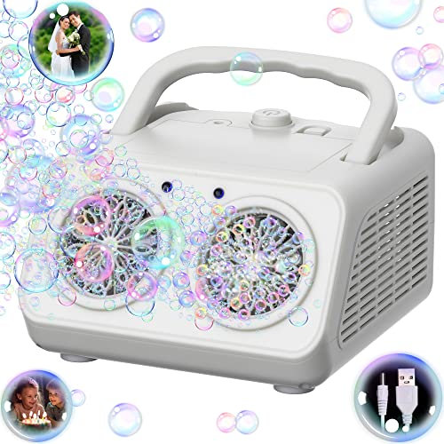 Hot Bee Tragbare Seifenblasenmaschine Automatische für Kinder Erwachsene, Seifenblasenmaschine Hochzeit Party, Seifenblasenmaschine Akku/USB, Seifenblasenmaschine Grosse Seifenblase, Weiß