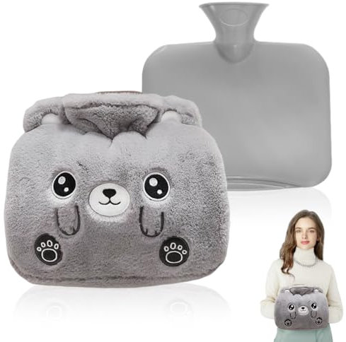 Casenly Wärmflasche mit Bezug, 1,25L groß Wärmeflasche Wärmflaschen mit Weichem Plüsch Kälteschutz Wärmflasche Tier Auslaufsicher Bettflasche zur Schmerzlinderung für Kuschelige Nächte