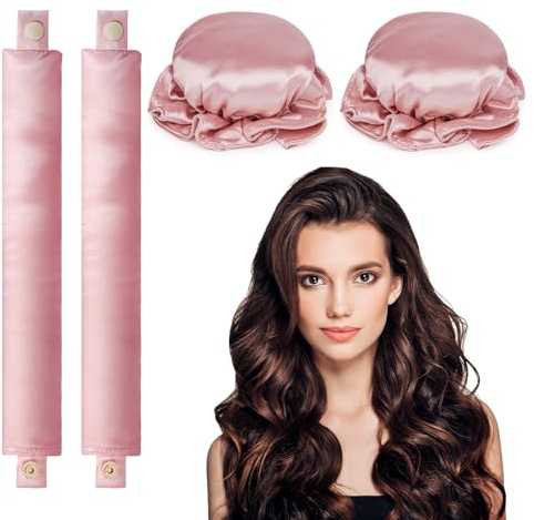 LOPHE Bigodino Lungo Senza Calore, Fascia Bigodino Capelli Set Boccoli adatto per Dormire, Heatless Curler Strumenti DIY per L'acconciatura Rosa