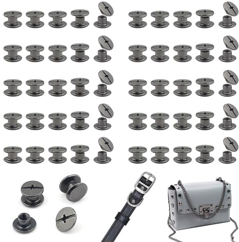 JJWNMLL 100Pcs Chicago Screw Posts M5*4mm,Rivet Binding Screws Bright Black | Metal Chicago Rivet Replacement Repair for Bags, Collar, Harness, Luggage, Purse, Dog Lead, Backpack, Belt
