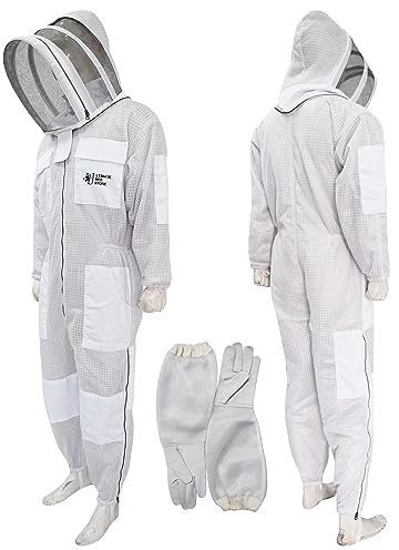 ULTIMATE BEE STORE Ultra Ventilated Beekeepers 3 Layer Suit Coverall - Premium Quality Apiarist costume for Men & Women With Pair of Gloves (White Fencing Veil, X-Large)