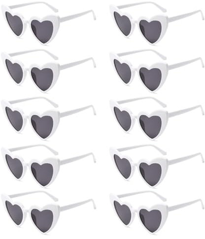 10 Pairs of Heart Shaped Sunglasses, party glasses, frameless heart shaped/retro round sunglasses, multipack party masquerade costume glasses, love heart shape, fashion glasses