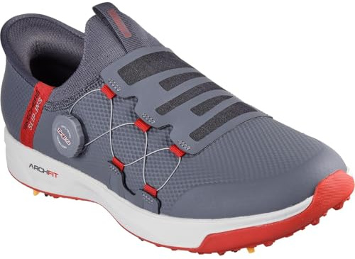 Skechers Men's Hands-Free GO Golf Elite Vortex Slip INS Sneaker, Charcoal Syntehtic/Red Trim, 10 UK