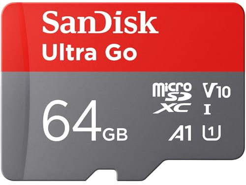SanDisk 64GB Ultra Go scheda microSDXC + adattatore SD (per smartphones e Tablet Android, UHS-I, fino a 150 MB/s, Full HD Video, V10, con prestazioni app A1, Class 10, U1) per Amazon