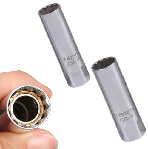 Bamyli 2 Stück Zündkerzenschlüssel 14 mm und 16 mm,Stück Extra Dünnwandige Zündkerzen,Zündkerzenschlüssel Set Magnetisch,3/8 Zoll Zündkerzen-Entfernungswerkzeug für Autos,Motorräder, 2 Größen